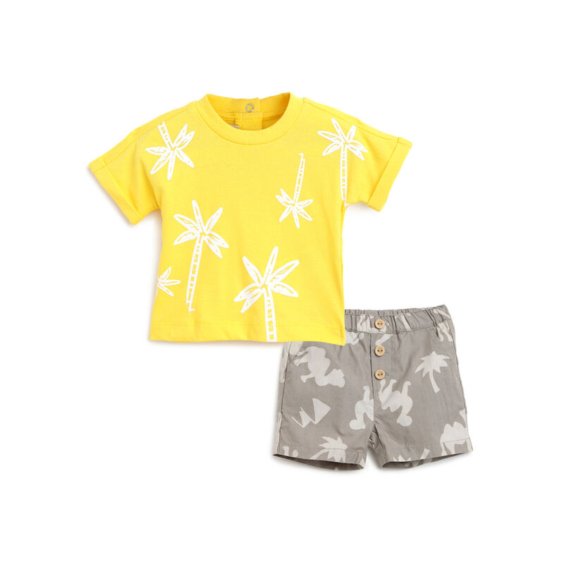 Boys Medium Grey Printed Outfit with Short Pants image number 0